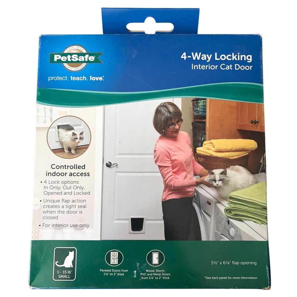 NEW PetSafe 4 Way Locking Interior Cat Door White Small 1-15 lbs P1-4W-11